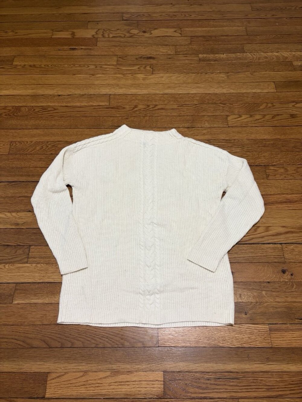 Talbots Womens Mock Neck Sweater Size Medium White Lambswool Cable Knit Accent